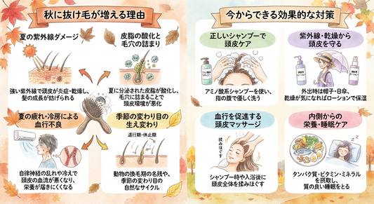 秋に抜け毛が増えるのはなぜ？原因と頭皮ケアの対策法