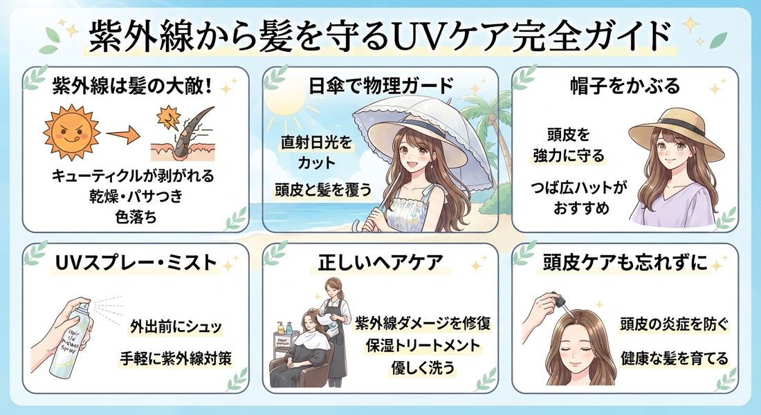 ☀️ 紫外線から髪を守るUVケア完全ガイド｜夏のヘアダメージを防ぐ